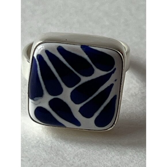 Artisan Jewelry - Square Talavera Ring 925 Sterling Silver  Artisan Handmade